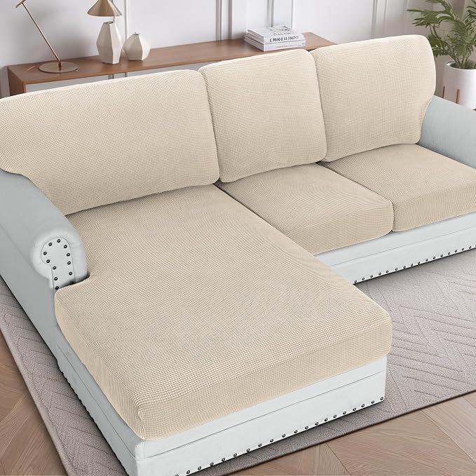 H.VERSAILTEX 2025 New Sectional Couch Covers 6 Pieces Stretch Sofa Covers for Sectional Sofa Set Separate L Shaped Couch Cover for Both Left/Right Couch (Seat and Back: 1 Chaise + 2 Sofa, Natural) by HVERSAILTEX