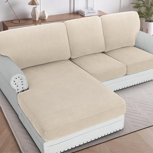 H.VERSAILTEX 2025 New Sectional Couch Covers 6 Pieces Stretch Sofa Covers for Sectional Sofa Set Separate L Shaped Couch Cover for Both Left/Right Couch (Seat and Back: 1 Chaise + 2 Sofa, Natural) by HVERSAILTEX