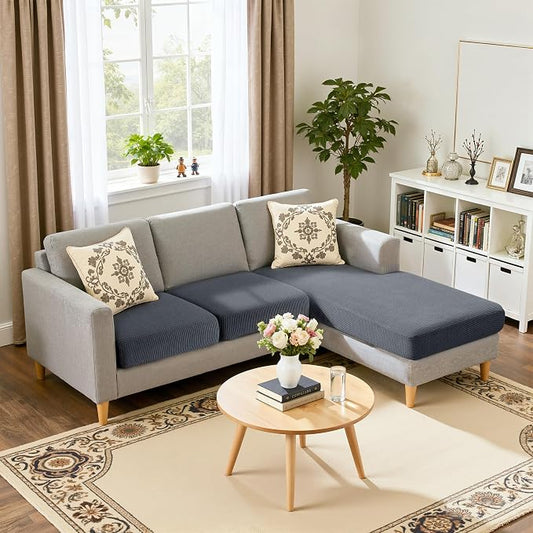 Hokway Chaise Cover and Couch Cushion Covers Set, Separate Sectional Sofa Cushion Slipcovers, Reversible Cushion Protector for L-Shaped Sofa(2 Pieces for Seater & 1 Piece for Chaise, Grey) by Hokway