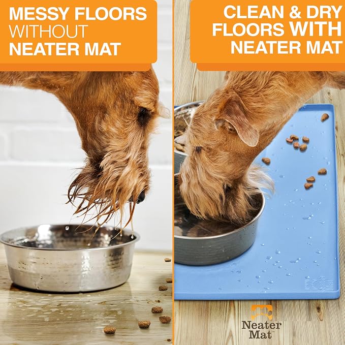 Neater Pet Brands Neater Mat Pet Mats for Food and Water, Cat & Dog Bowl Mat Waterproof Silicone, Feeding Tray, Dog Food Mats for Floors, Placemat w/Raised Edge for Under Bowls, 24" x 16", Light Blue - Image 5