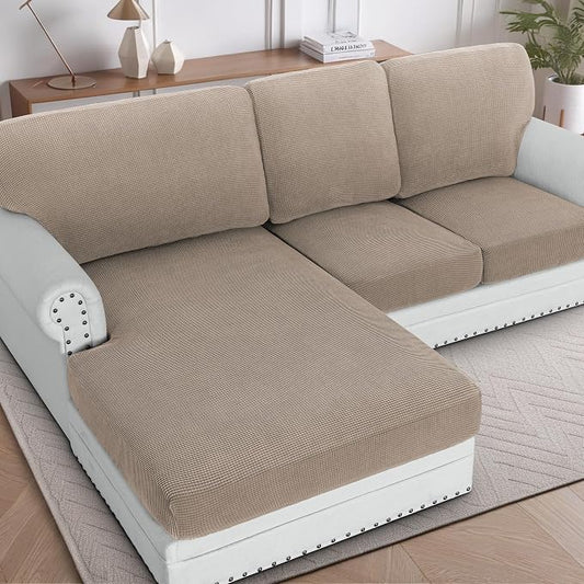 H.VERSAILTEX Backrest Cushion Covers Sectional Couch Back Cushion Covers for Sectional Sofa Set for Both Left/Right Couch (Back Only: 1 Chaise + 2 Sofa, Sand) by HVERSAILTEX
