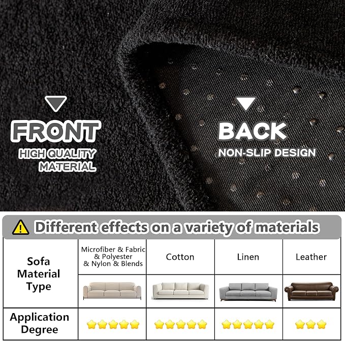 MYSKY HOME Black Couch Covers for Reclining Couch, Non-Slip Sectional Sofa Cover for Dog, Couch Covers for Sofa, Pet Couch Protector, Chair Covers Sofa Slipcovers Washable Furniture Covers, 71"x 91" - Image 4