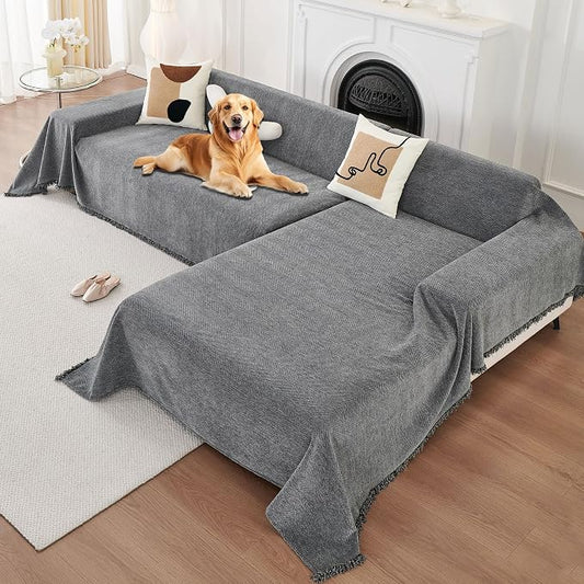 HAOMAIJIA Sectional Couch Covers L Shape 2 Pieces Washable L Shaped Couch Covers for Sectional Sofa Non Slip Couch Cover Blanket for Dogs Pet Friendly Furniture Protector (Grey, 71"x118" + 71"x118") by HAOMAIJIA