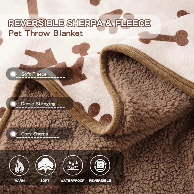 Waterproof Dog Blankets Pet Blanket 60"x80", Soft Fluffy Sofa Car Bed Protector, Reversible Sherpa Fleece Dog Blanket for Large Dogs(Beige-House) - Image 4