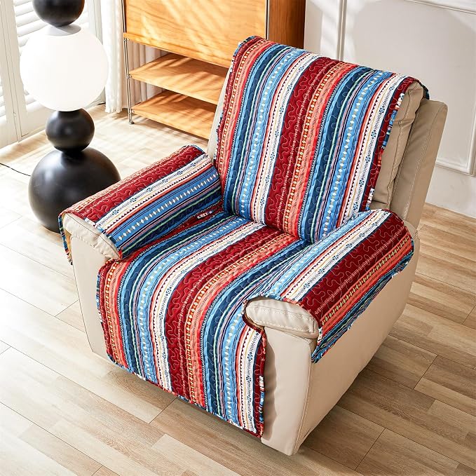 Cmfshape Skidproof Sofa Cover-Boho Sofa Slipcover with Elastic Straps-Easy Fit Slip Cover-Bohemian Washable Furniture Protector for Pets and Kids(Chair,Blue) by cmfshape-quiltset