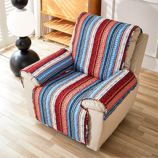 Cmfshape Skidproof Sofa Cover-Boho Sofa Slipcover with Elastic Straps-Easy Fit Slip Cover-Bohemian Washable Furniture Protector for Pets and Kids(Chair,Blue) by cmfshape-quiltset