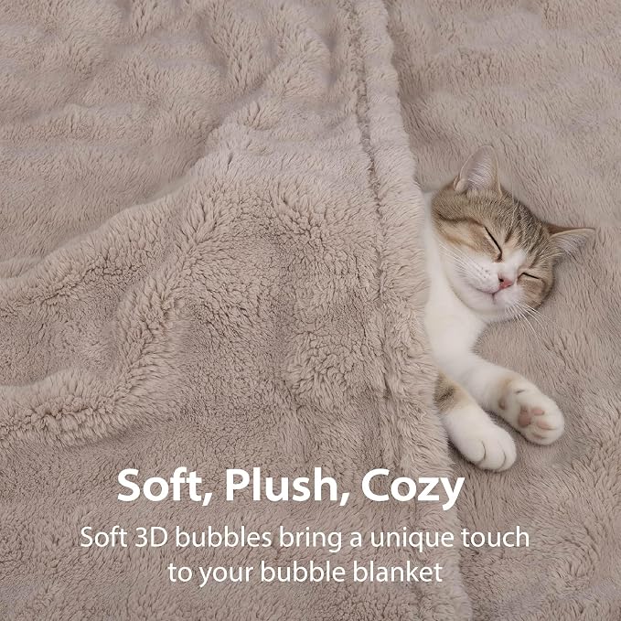 Dog Blankets Washable Pet Blanket - Fluffy Fuzzy Cat Puppy Blanket with Premium 300GSM 3D Fleece Bubble for Pet Kitten Doggy, Linen, 25x35IN - Image 4