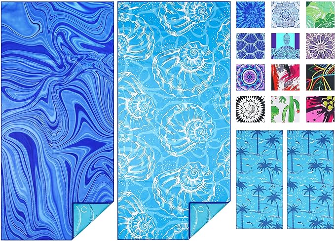 TwoYek Microfiber Beach Towel Extra Large 71x32 Blue Shell 2 Pack | Thin & Lightweight, Sand Free, Super Absorbent & Quick Dry, Oversized Towels for Beach Bath Pool Swim Travel Essentials Gift by TwoYek