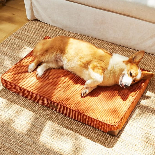 FUKUMARU Large Dog Bed, Thickened Waterproof Dog Mat with Washable Cover | Corduroy Orthopedic Dog Bed for Crate, 28D Egg Crate Foam Support Pet Mat, Cozy Flat Dog Pad with Anti-Slip Bottom by FUKUMARU