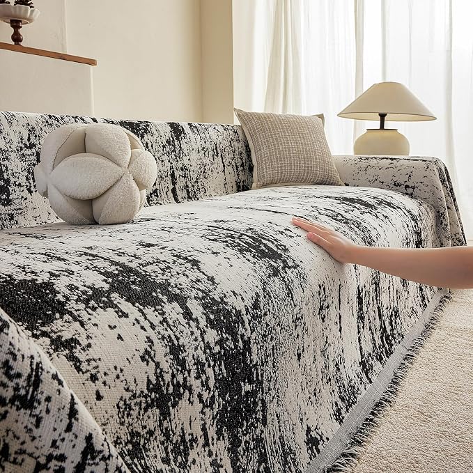 ROOMLIFE Boho Couch Covers for Sofa Washable for 3 Cushion Couch Chenille | Furniture Protector Sofa Couch Cover for Dogs, Soft Breathable Sofa Slipcover, Couch Throw Blankets with Tassels 71''X134'' by ROOMLIFE