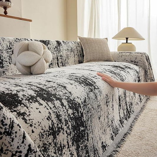 ROOMLIFE Boho Couch Covers for Sofa Washable for 3 Cushion Couch Chenille | Furniture Protector Sofa Couch Cover for Dogs, Soft Breathable Sofa Slipcover, Couch Throw Blankets with Tassels 71''X134'' by ROOMLIFE