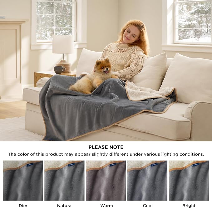 Bedsure Waterproof Dog Blankets for Small Dogs Soft Cat Blanket Warm,25X35 | Washable Plush Sherpa Fleece Puppy Blanket for Couch Protector, Reversible Cozy Calming Throw for Pet Indoor,Grey - Image 4