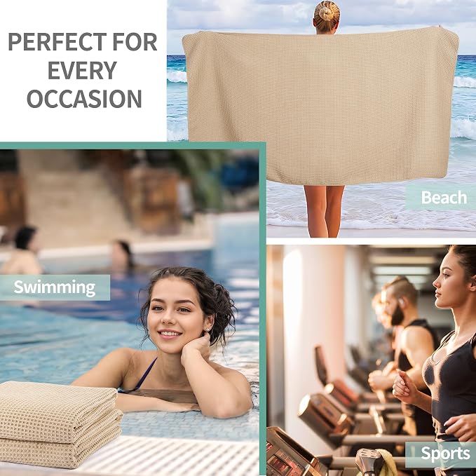 Microfiber Waffle Bath Towels, 4 Pieces, Soft, Absorbent, Fast Drying, Lint Free 430 GSM (Beige+Gray+Blue+White) - Image 7