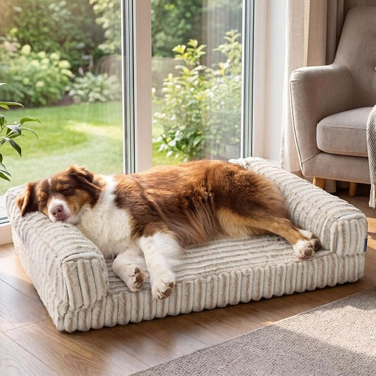 Bedsure ComfyFleece™ Orthopedic Dog Beds Large Sized Dog, Waterproof Memory Foam Pet Bed with Sides, Non-Slip Bottom and Egg-Crate Foam Large Pet Couch Sofa with Washable Corduroy Cover, Amphora by Unknown