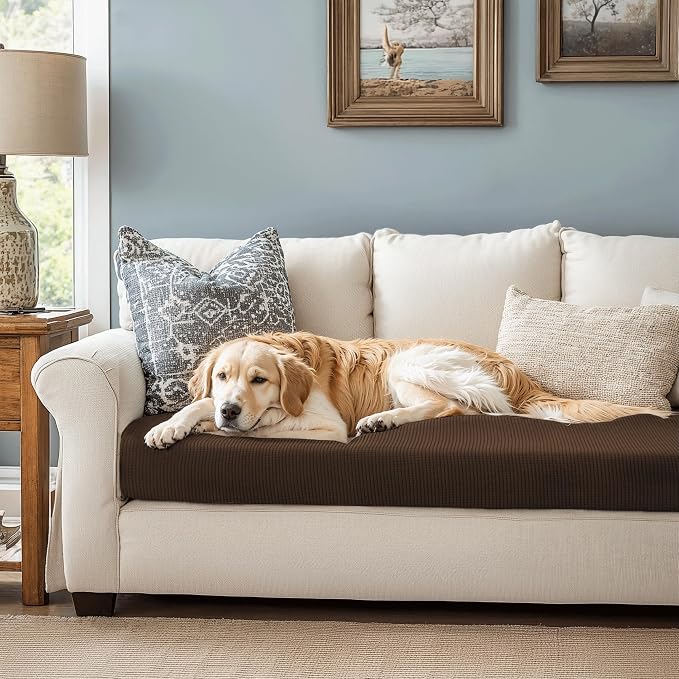 CHUN YI Stretch Couch Cushion Cover Suitable for 3 Settee, Sofa Seat Slipcover with Spandex Jacquard Fabric(Large,Chocolate) - Image 2