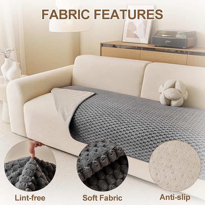 Waterproof Couch Covers for Dogs Washable, Pet sectional Sofa Cover | Non Slip Fuzzy Couch Slipcovers for 3 Cushion, Furniture Protector,Scratch Resistant Couch Covers for Sofa (Grey,35"x 83") - Image 2
