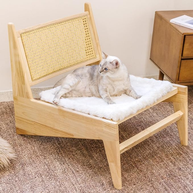 Dining Chair Cover, Pet Mat Chair Cover, 19.7" Cream White | 300gsm Thick Quilted Padding, Faux Rabbit Fur, Machine Washable, for Dining Room Chair by FUNNYFUZZY