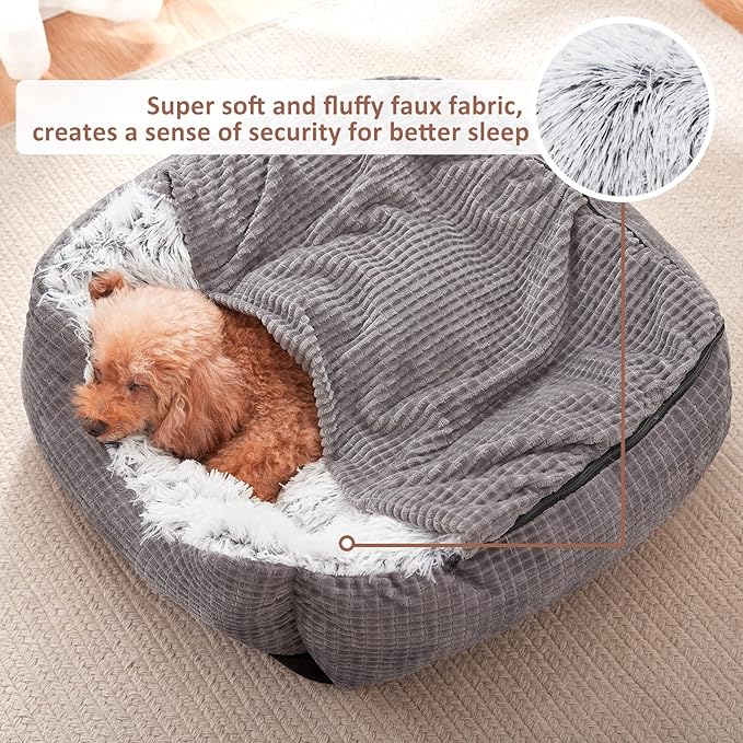 MIXJOY Dog Beds for Medium Large Small Dogs, Rectangle Cave Hooded Blanket Puppy Bed, Luxury Orthopedic Cat Beds for Indoor Cats, Warmth and Machine Washable (25 inches, Grey) - Image 8