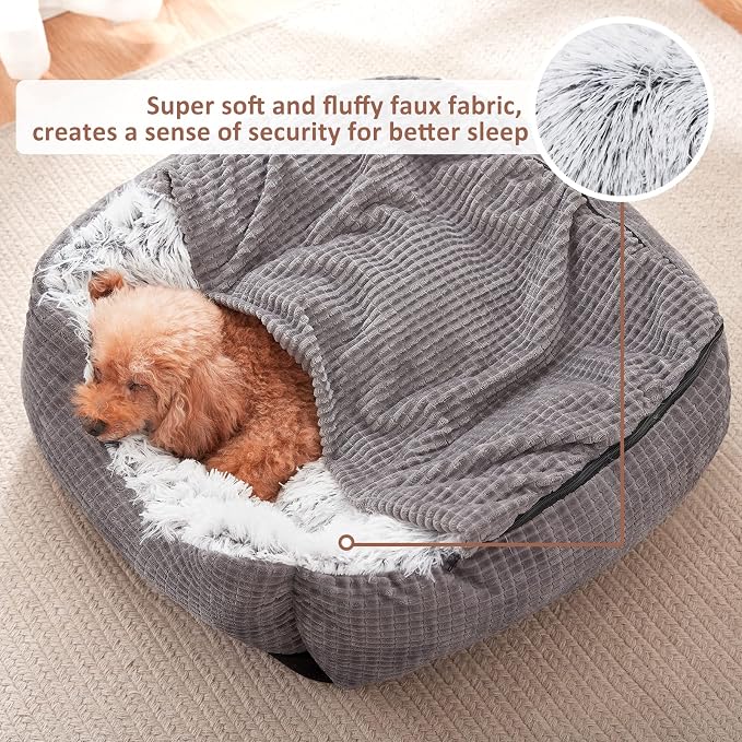 MIXJOY Dog Beds for Large Medium Small Dogs, Rectangle Cave Hooded Blanket Puppy Bed, Luxury Orthopedic Cat Beds for Indoor Cats, Warmth and Machine Washable (30 inches, Grey) - Image 7