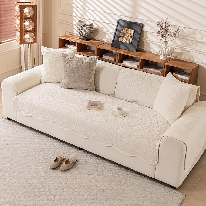Couch Cover for Sectional Washable,Velvet Sofa Covers for 3 Cushion | Non-Slip Sofa Slipcovers, Couch Covers for Sofa, L Shaped Furniture Protector for Pet Dogs, White, 36"X71" (Only 1 Pcs) - Image 7