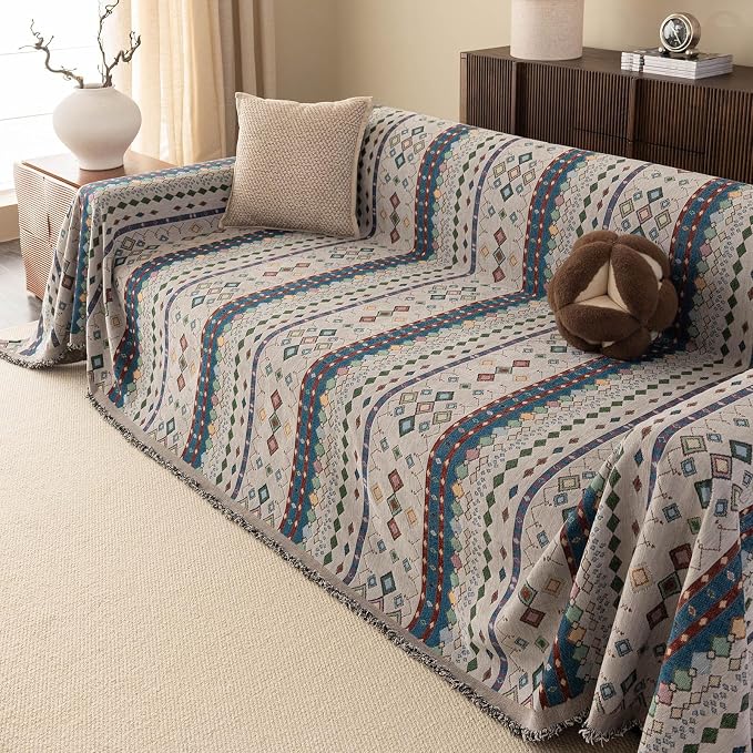 ROOMLIFE Couch Cover 3 Cushion Sofa, Washable Non Slip Furniture Sofa Protector Cover, Soft Chenille Sofa Slipcovers Sectional L Shape Dogs Couch Cover Throw Blanket with Tassels 71''X134'' - Image 3