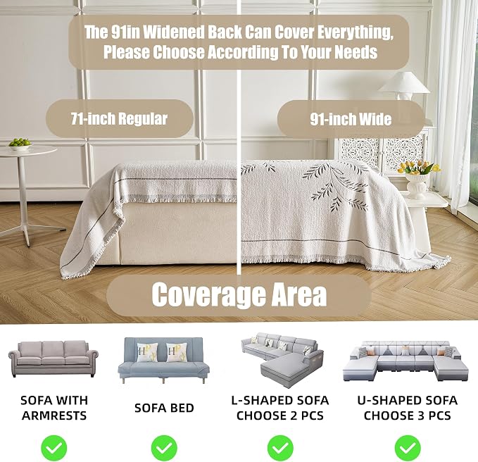 Couch Cover for Dogs Washable Sofa Cover, Sectional Couch Covers, Sofa Covers for 2 Cushion Couch, Non Slip Stripe Sofa Slipcovers Furniture Protector (Eucalyptus Brown 91x102) - Image 3