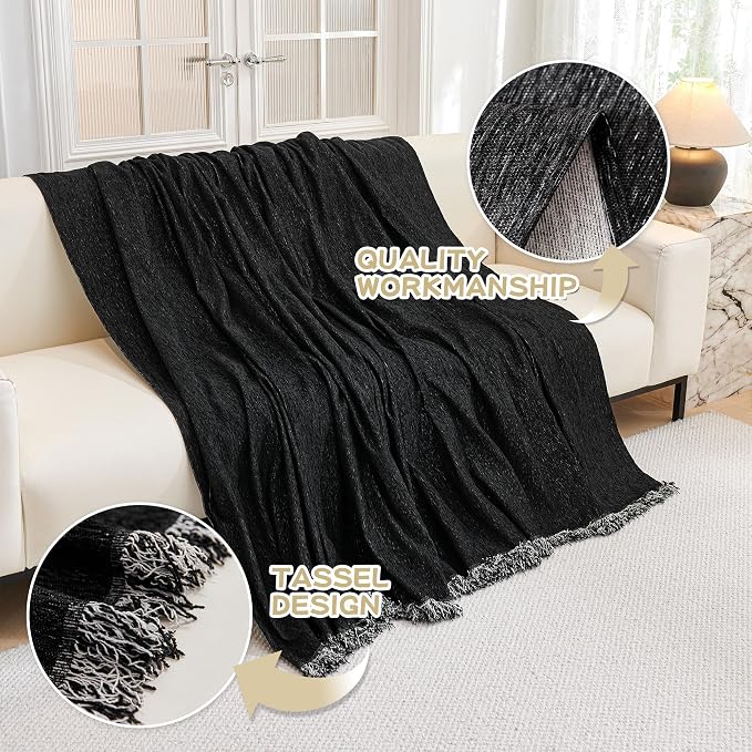 MYSKY HOME Black Chenille Sofa Slipcover Couch Covers for Sectional l Shaped Couch Pets Protector Furniture Covers Futon Cover Super Soft Washable Decorative Couch Covers for 3 Cushion, 91"x118" - Image 3