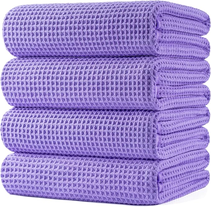 POLYTE 430 GSM Microfiber Oversize Quick Dry Lint Free Bath Towel, 60 x 30 in, 4 Pack (Waffle Weave) by Polyte