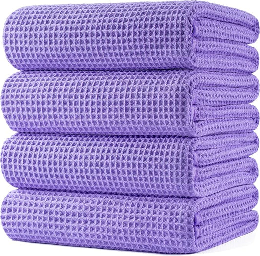 POLYTE 430 GSM Microfiber Oversize Quick Dry Lint Free Bath Towel, 60 x 30 in, 4 Pack (Waffle Weave) by Polyte