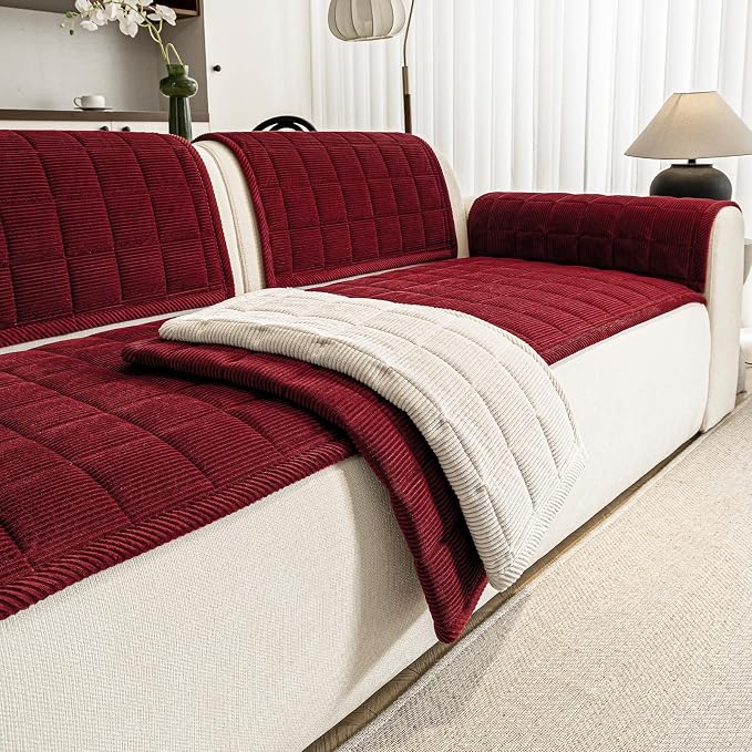 Couch Covers for Dogs Washable, 27.6"x82.7" Non Slip Couch Covers for Loveseat Sofa Pet Friendly, Soft Fuzzy Sofa Covers for Pet, Dog Couch Cover Furniture Protector(1PC,Burgundy) - Image 2