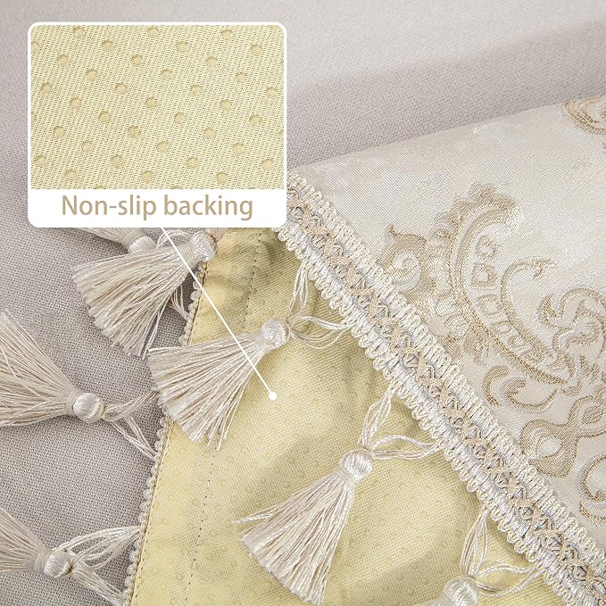 Loom and Mill Luxury Jacquard Sofa Arm Covers 2 PCS, Pearly Beige, 14x14in | Elegant Floral Couch Armrest Cover with Tassels, Non-Slip Furniture Protector for Chair Sofa Recliners Couch Dogs Pets - Image 4