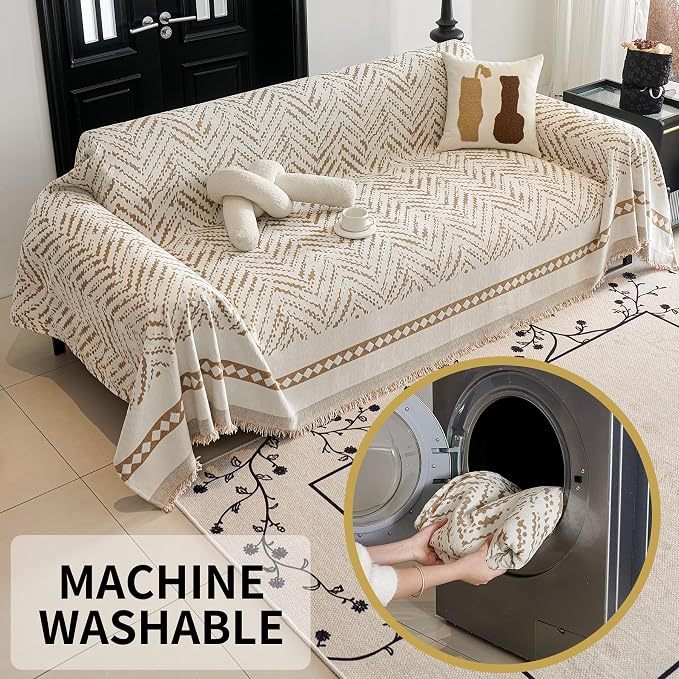 HAOMAIJIA Non Slip Couch Cover Sofa Covers for 3 Cushion Couch Washable sectional Couch Covers for Dogs pet Furniture Protector Couch Cover Blanket for Living Room (MR-Khaki, 91"x134") - Image 7