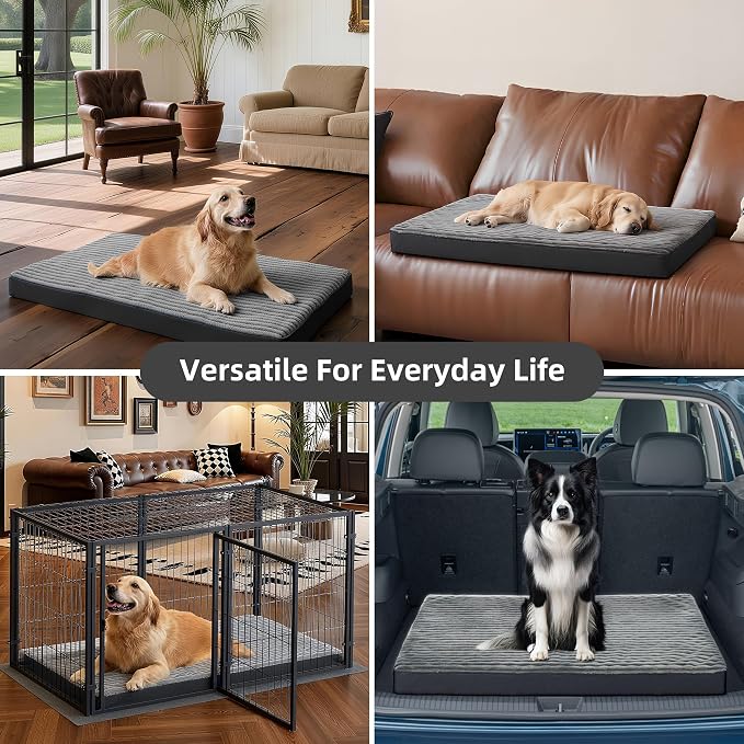 Dog Bed Large Sized Dogs, Orthopedic Flannel Pet Bed with Removable Washable Cover, Waterproof Indestructible Big Dog Bed with Anti-Slip Bottom, Egg Memory Foam Pad, 36.0"x27.0"x3.5", Grey - Image 6