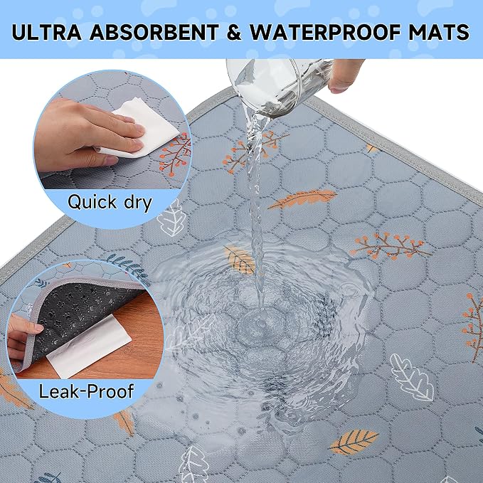 Sunheir Washable Pee Mats for Dogs - Large 48" x 48" 2-Pack Reusable Puppy Pads, Absorb Dog Mats, Whelping Pad, Non-Slip, Protects Urine Leakage (Light Grey, 48x48) - Image 3