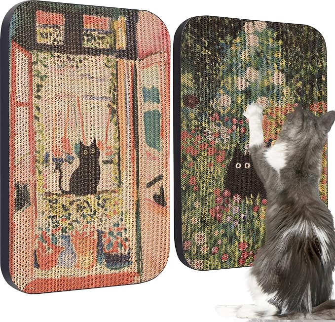 2 Pack Cat Wall Scratcher, Art Cat Scratching Board for Cats | Wall Mounted Cat Scratch Pad, Water-Based Ink, Hook&Loop Strips, Floor or Wall Use, 16.7x11x1 Inch, Window & Garden by LESISSMER