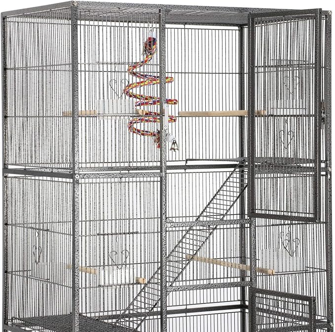 Yaheetech 69" Large Bird Cage for Parakeets, Budgies, 3-Tier Flight Cage | Detachable Rolling Stand, Easy Cleaning Slide-out Tray, Multi-door Access, 0.4'' Bar Spacing, Free Accessories - Image 7