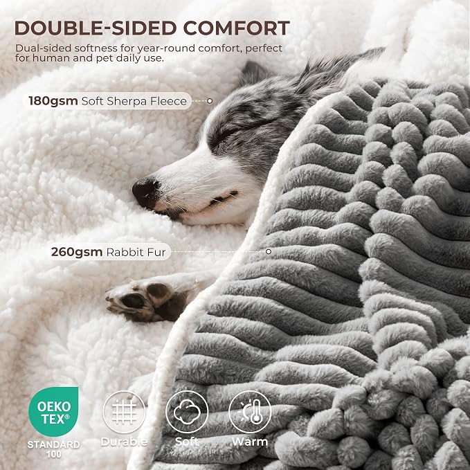 Waterproof Dog Blanket for Medium Dogs, Soft Corduroy Fleece Pet Blanket Washable, Dual-Sided Puppy Cat Blankets for Furniture Protection, Cozy Calming Couch Blanket for Doggy, 30"x40", Grey - Image 2