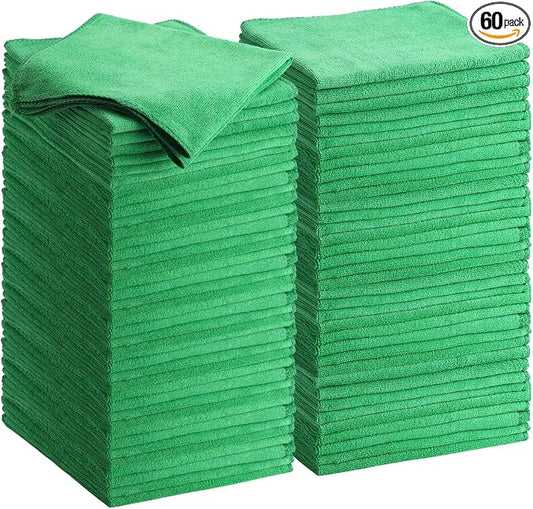 Nuenen 60 Pcs Microfiber Cleaning Cloths for Cars 16 x 16 Inch Ultra Absorbent Car Towels Drying Reusable Cleaning Supplies House Kitchen Window Microfiber Towel (Green) by Nuenen