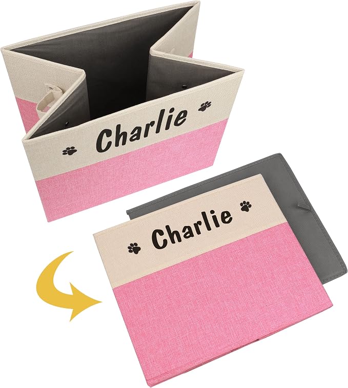 PET ARTIST Large Dog Toy Basket, Custom Toy Bin Box Personalized with Pet's Name, Collapsible Pet Storage Baksets With Handle for Toys,Blankets,Accessories- Pink - Image 8