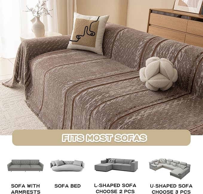MEETSKY Boho Couch Covers for Sofa, Couch Covers for Dogs, Modern Sofa Slipcover for Sectional Sofa Covers Washable, Chenille Blend Thick Fabric Couch Blanket Cover for Living Room, 71" x 118", Sand - Image 8