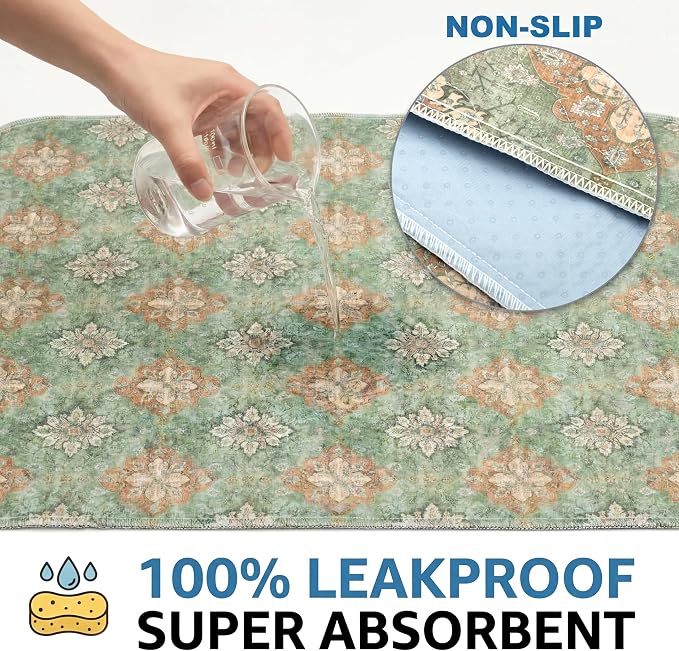 Washable Pee Pads for Dogs,Great Urine Absorbent Reusable Puppy Training Pads,Waterproof,Leak-Proof & Non-Slip Potty Pads for Whelping,Crate,Playpen,Bed.(Green Floral Flat,36"x72") - Image 3