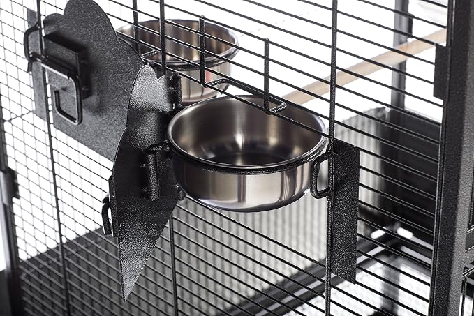 Prevue Pet Products Park Plaza Bird Cage - Large Steel Cage with Rolling Stand, Seed Guards, and Perches, Ideal for Cockatiels and Medium Birds - Black Hammertone - Image 4
