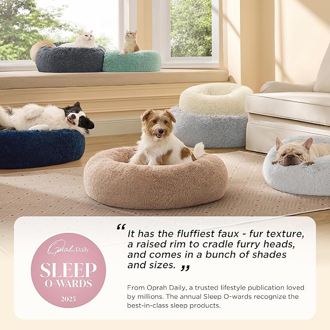 Bedsure Calming XL Dog Bed Donut Washable Extra Large Pet Bed,45ins | Fluffy Faux Fur Round Cuddler,Machine Washable,Anti-Slip Bottom,Anti-Anxiety,Deep Sleeping for Pets Up to 120 Lbs,Dark Grey - Image 2