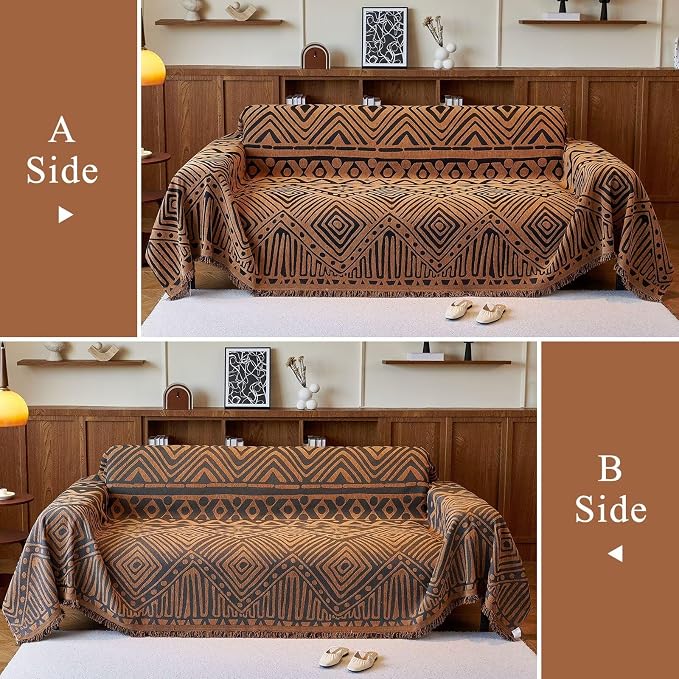 VClife Boho Couch Covers Washable Sofa Cover for Sofa, Luxury Sectional Couch Cover Chenille for 3 Cushion Couch, Anti Slip Pet Sofa Slipcover Dog Couch Cover Throw, Black Pumpkin Geometry, 71"x134" - Image 3