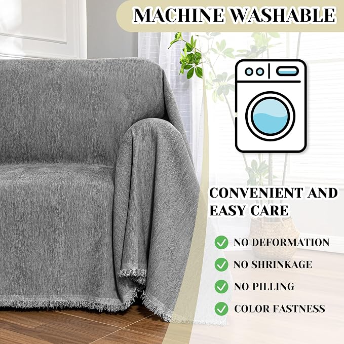 MEETSKY Oversized Chair Cover Washable Recliner Chair Covers, Armchair Couch Cover Sofa Throw Cover for Single Couch, Soft Small Sofa Slipcovers for Pet, 71"x 91", Dark Grey - Image 5