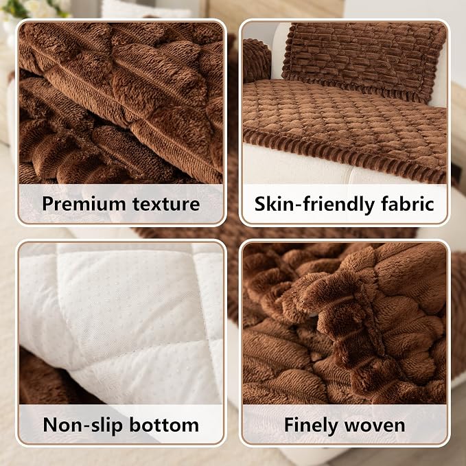 Luxury Fuzzy Pet Couch Cover for Dogs,Washable Sofa Cover, Non-Slip Sofa Protector for 3 Cushion Couch, Thick Plush Furniture Cover, Elegant Pet-Friendly Home Décor(Brown,28"x94") - Image 6