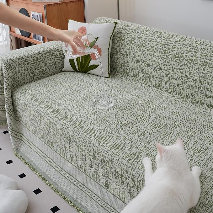 Green 71"x134" Waterproof Sectional Sofa Cover Boho Couch Protector for Pet | Anti Scratch Furniture Protector Pet Friendly Washable Soft Thick Chenille Couch Slipcover for 2-3 cushion, Sectional Sofa by Nestiva