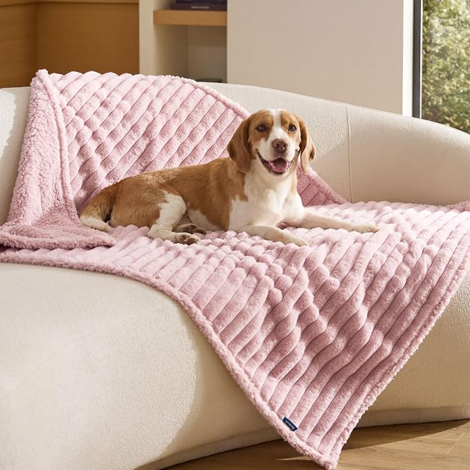 Bedsure ComfyFleece™ Waterproof Dog Blankets for Large Dogs,40x50 | Soft Plush Couch Cover,Washable Corduroy Fleece for Furniture Protector,Cozy Calming Reversible Pet Blanket, Blush Pink by Unknown