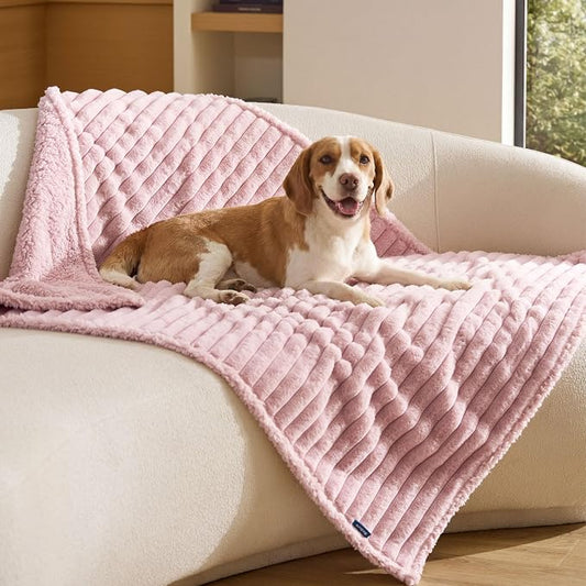 Bedsure ComfyFleece™ Waterproof Dog Blankets for Large Dogs,40x50 | Soft Plush Couch Cover,Washable Corduroy Fleece for Furniture Protector,Cozy Calming Reversible Pet Blanket, Blush Pink by Unknown