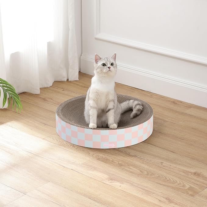 CSR1010E Nelson 20.13" Modern Cardboard Round Bowl Cat Scratcher with Catnip, Strawberry Milkshake - Image 2